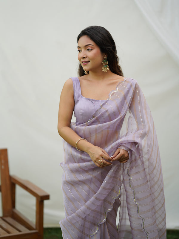 Fancy Cutout Border Organza Saree