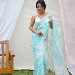 Pure Organza Silk Embroidered Work Saree