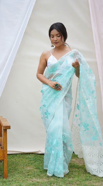 Pure Organza Silk Embroidered with Heavy Border Work  Saree