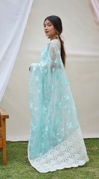 Pure Organza Silk Embroidered with Heavy Border Work  Saree