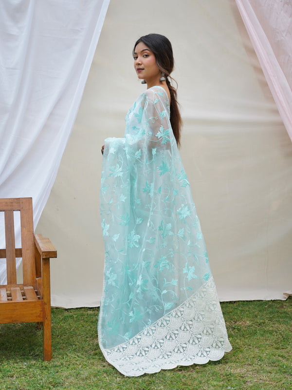 Pure Organza Silk Embroidered Work Saree