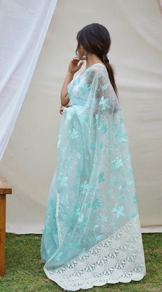 Pure Organza Silk Embroidered with Heavy Border Work  Saree