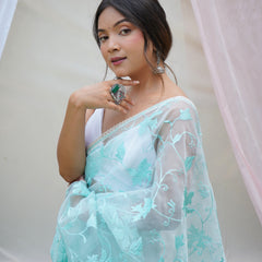 Pure Organza Silk Embroidered Work Saree