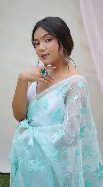 Pure Organza Silk Embroidered Work Saree