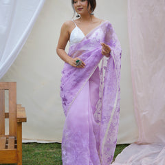Pure Organza Silk Embroidered Work Saree