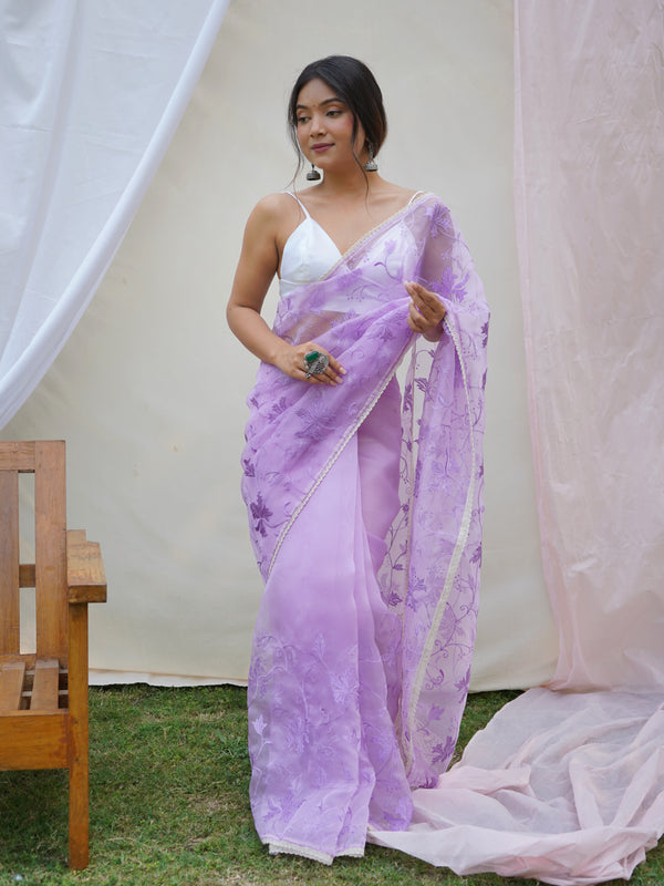 Pure Organza Silk Embroidered Work Saree
