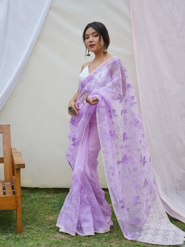 Pure Organza Silk Embroidered Work Saree
