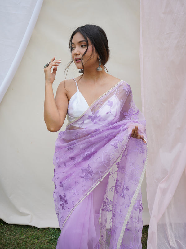 Pure Organza Silk Embroidered Work Saree