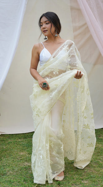 Pure Organza Silk Embroidered Work Saree