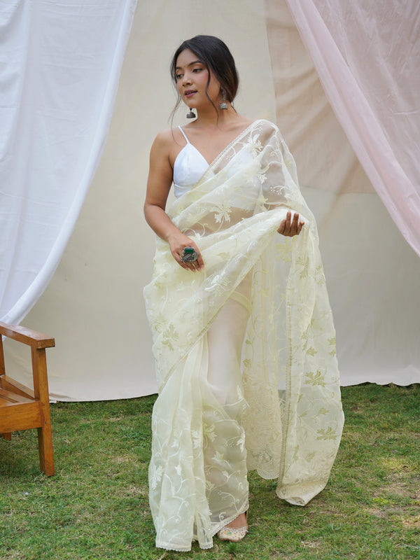 Pure Organza Silk Embroidered Work Saree