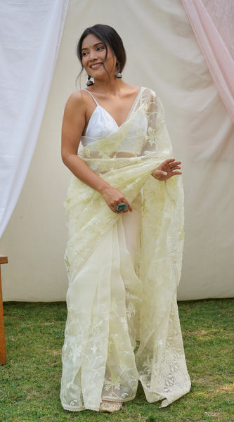 Pure Organza Silk Embroidered Work Saree
