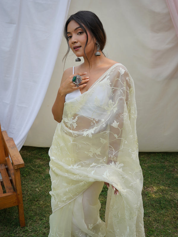 Pure Organza Silk Embroidered Work Saree