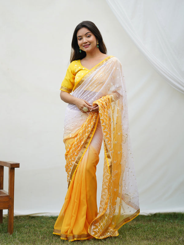 Two Shade Sequence Embroidery Work Georgette Saree