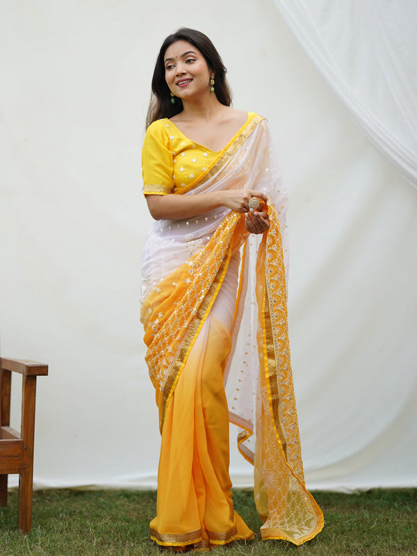 Two Shade Sequence Embroidery Work Georgette Saree