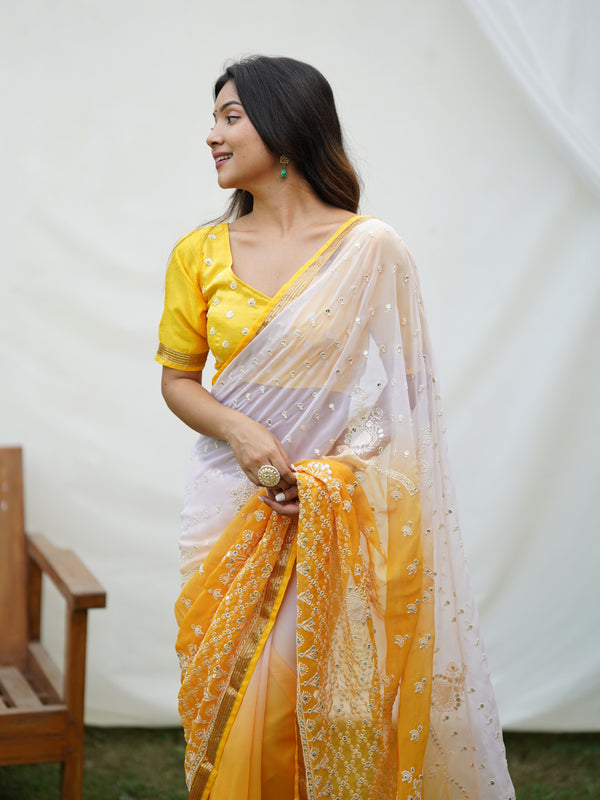 Two Shade Sequence Embroidery Work Georgette Saree