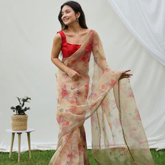 Floral Beads and Stones Organza Saree