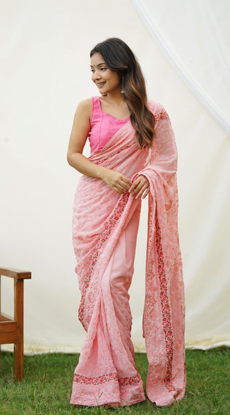 Embroidered Pure Georgette Saree