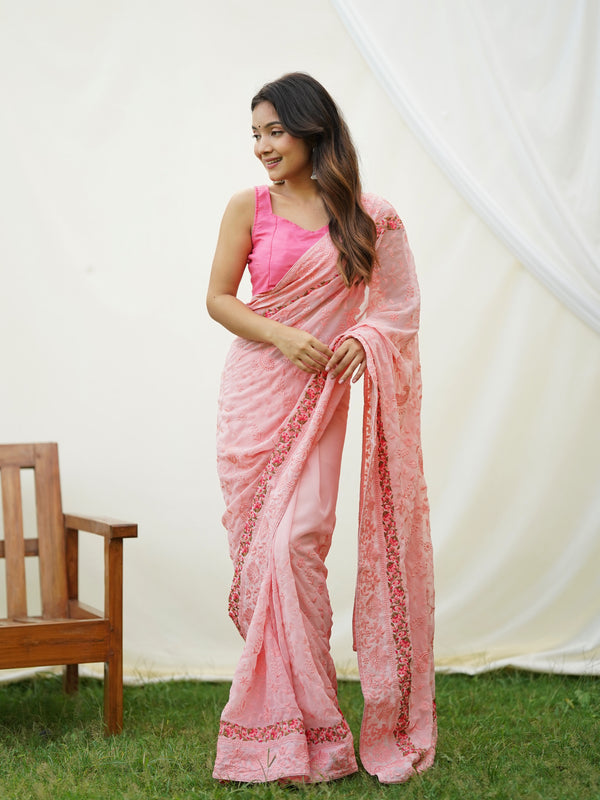 Embroidered Pure Georgette Saree