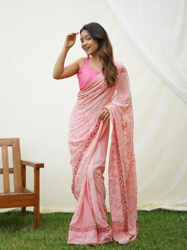 Embroidered Pure Georgette Saree