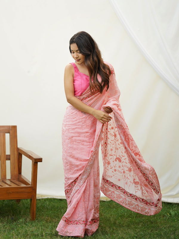 Embroidered Pure Georgette Saree
