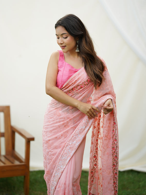 Embroidered Pure Georgette Saree