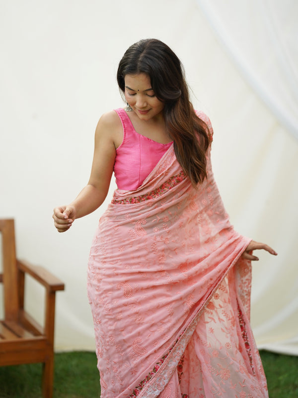 Embroidered Pure Georgette Saree