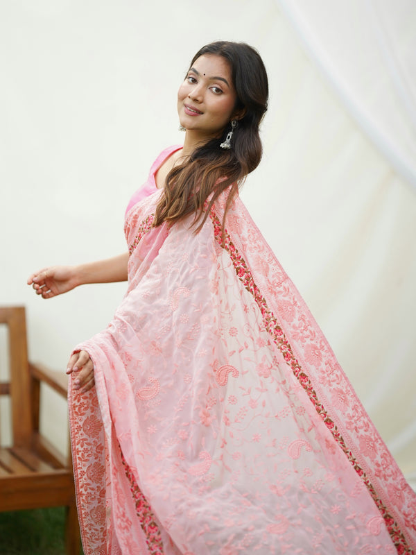 Embroidered Pure Georgette Saree
