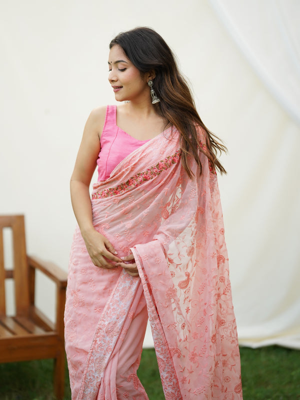 Embroidered Pure Georgette Saree