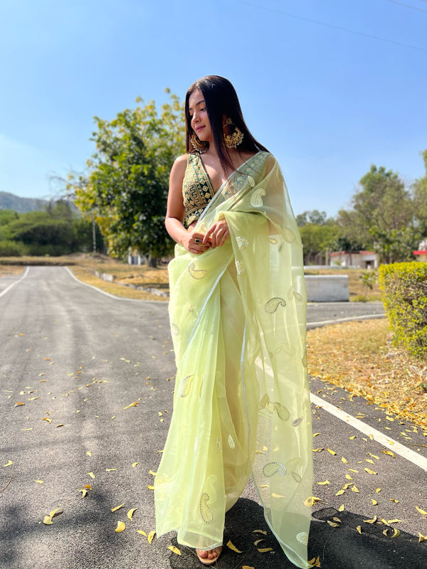 Gota Patti Embroidered Pure Organza Saree