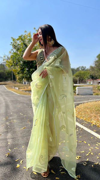 Gota Patti Embroidered Pure Organza Saree