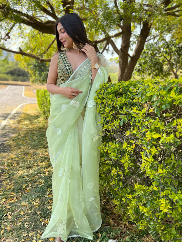 Gota Patti Embroidered Pure Organza Saree