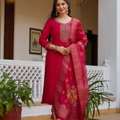 Fuchsia Pink Embroidered Festive Dresses