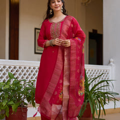 Fuchsia Pink Embroidered Festive Dresses