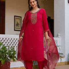 Fuchsia Pink Embroidered Festive Dresses