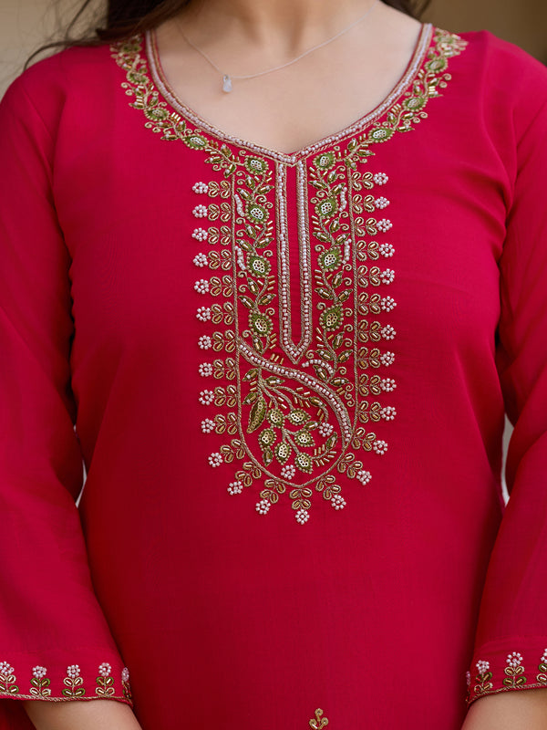 Fuchsia Pink Embroidered Festive Dresses