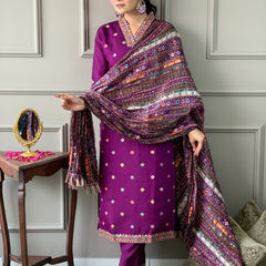 Ethnic Dresses with Multicolor Mirror Dupatta