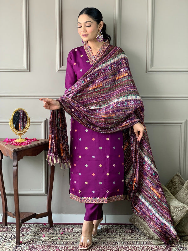 Ethnic Dresses with Multicolor Mirror Dupatta