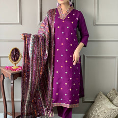 Ethnic Dresses with Multicolor Mirror Dupatta