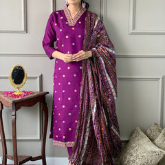 Ethnic Dresses with Multicolor Mirror Dupatta