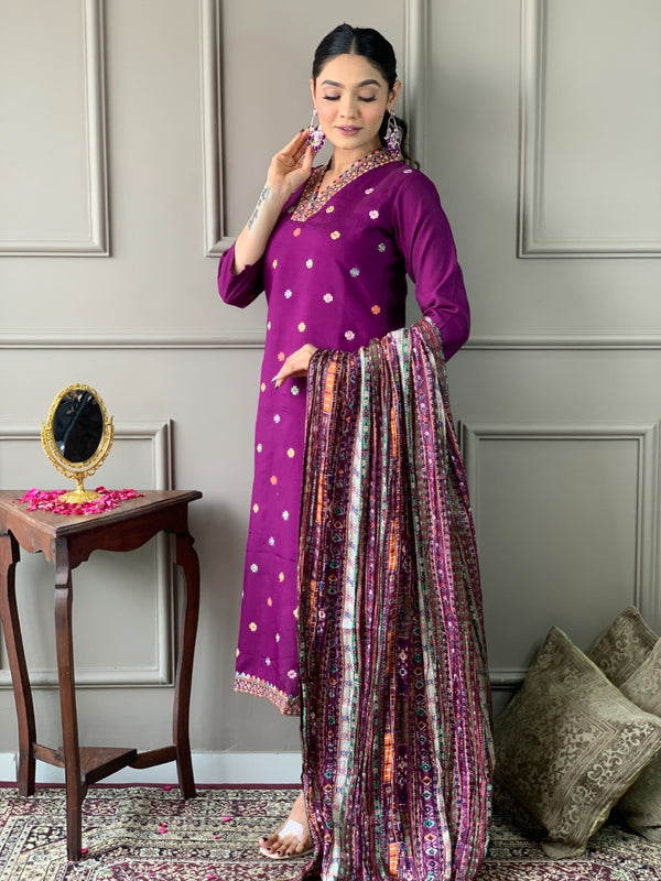 Ethnic Dresses with Multicolor Mirror Dupatta