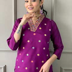 Ethnic Dresses with Multicolor Mirror Dupatta