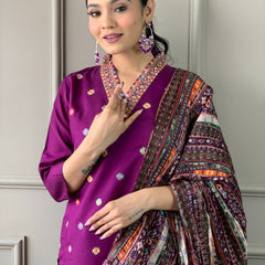 Ethnic Dresses with Multicolor Mirror Dupatta