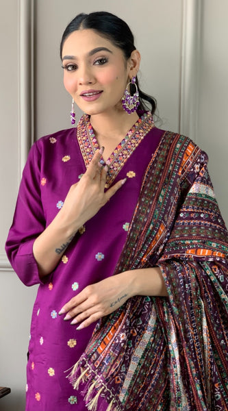 Ethnic Dresses with Multicolor Mirror Dupatta