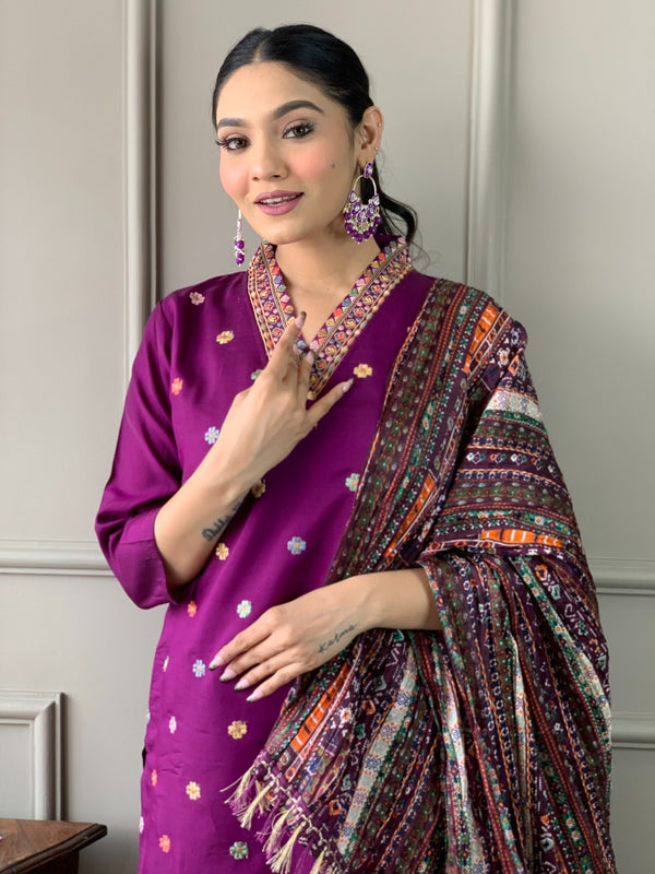 Ethnic Dresses with Multicolor Mirror Dupatta