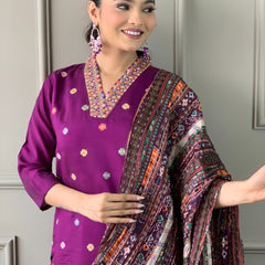 Ethnic Dresses with Multicolor Mirror Dupatta