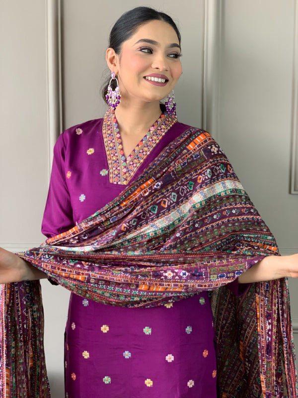 Ethnic Dresses with Multicolor Mirror Dupatta