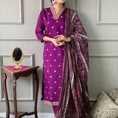 Ethnic Dresses with Multicolor Mirror Dupatta