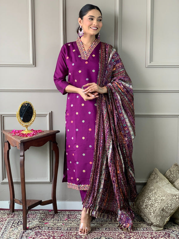 Ethnic Dresses with Multicolor Mirror Dupatta