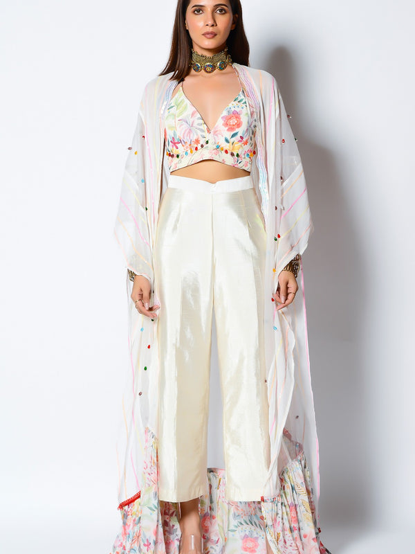 Ivory Floral Cape Indo Western