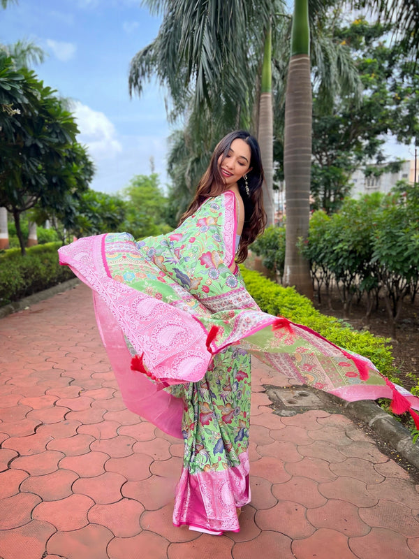 Banarasi Silk With Floral Zari Border Saree